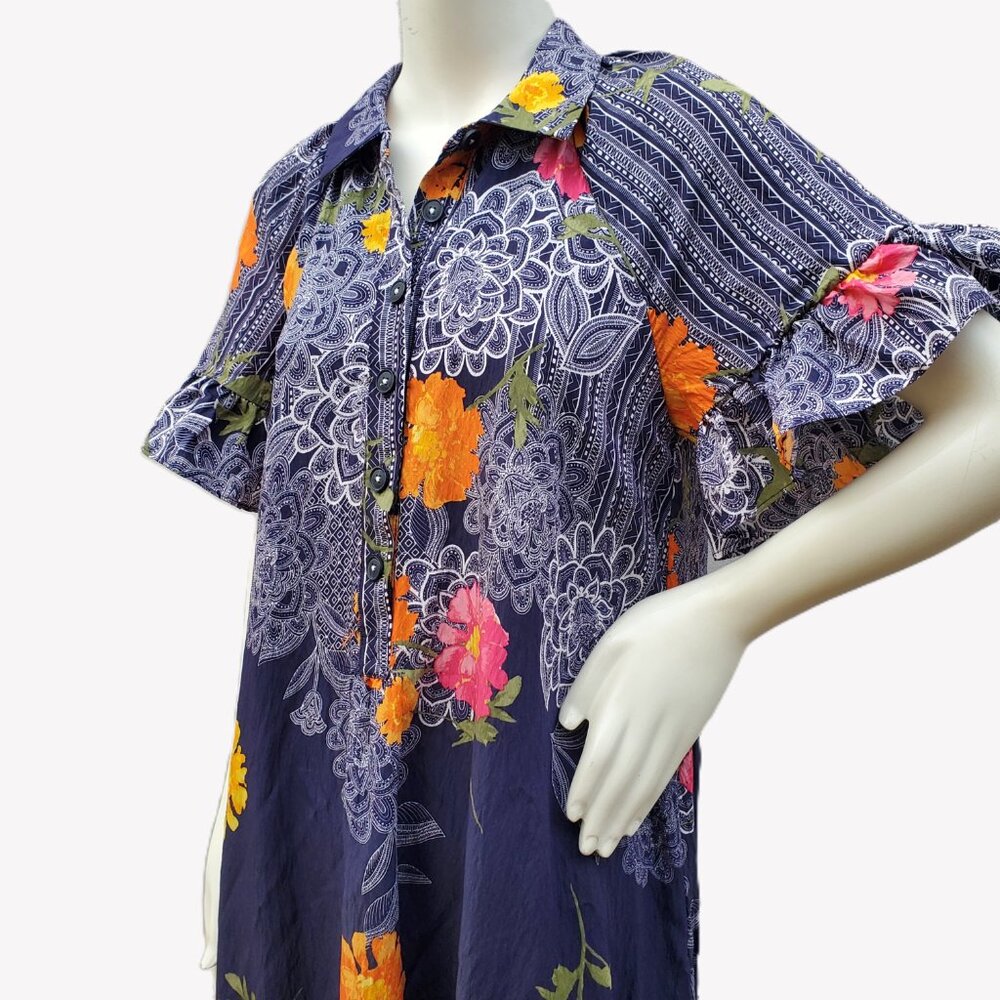 NEW Anthropologie Floral Blue Motif Midi Dress Navy blue floral Oversized Small - Picture 5 of 8